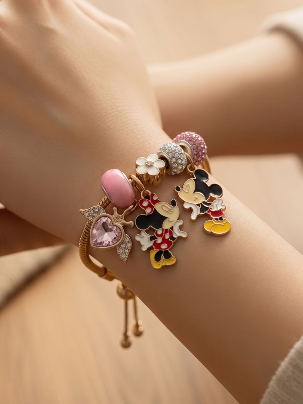 Pink Disney Minnie & Mickey Charm Slide Bracelet